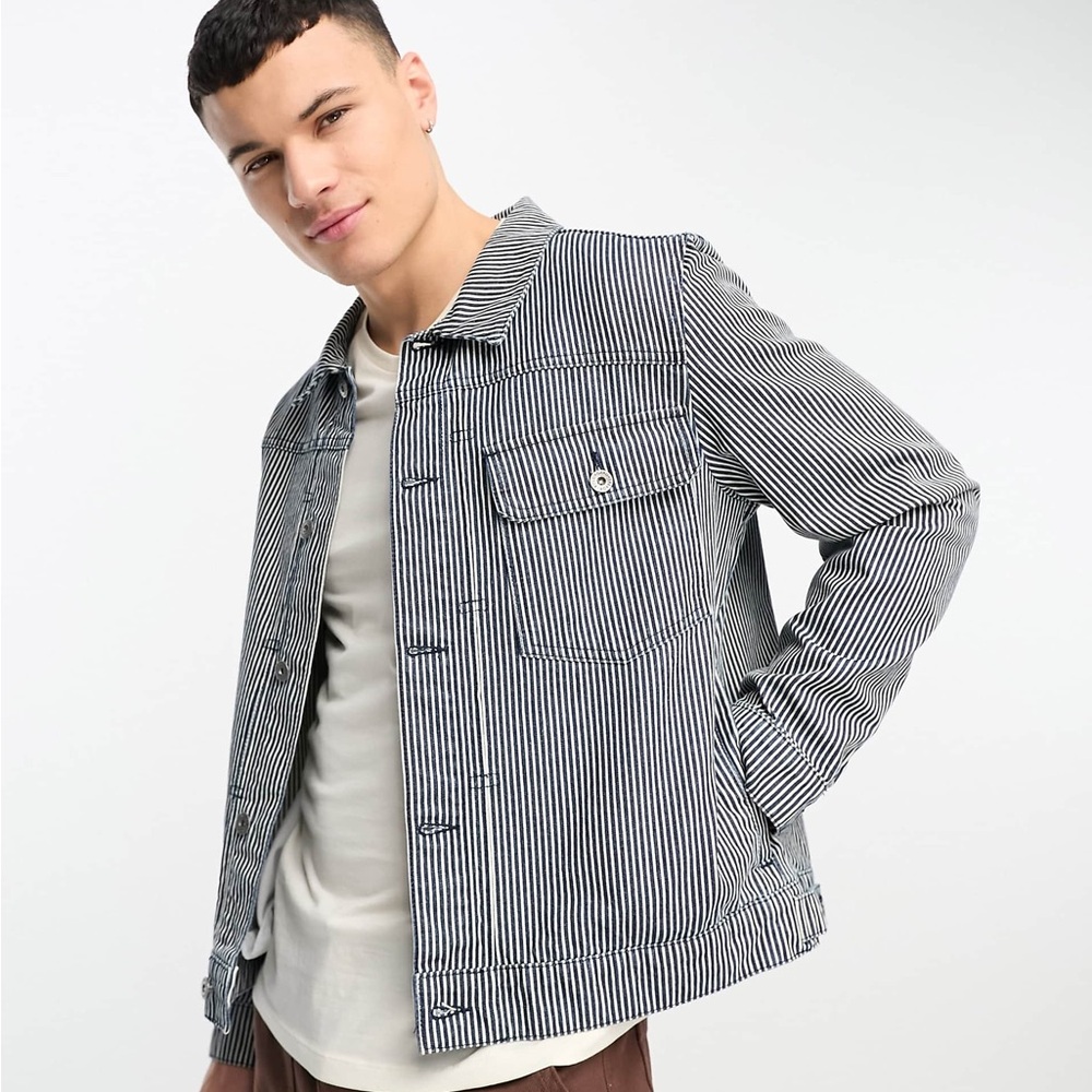 Bolongaro Trevor striped denim jacket in blue